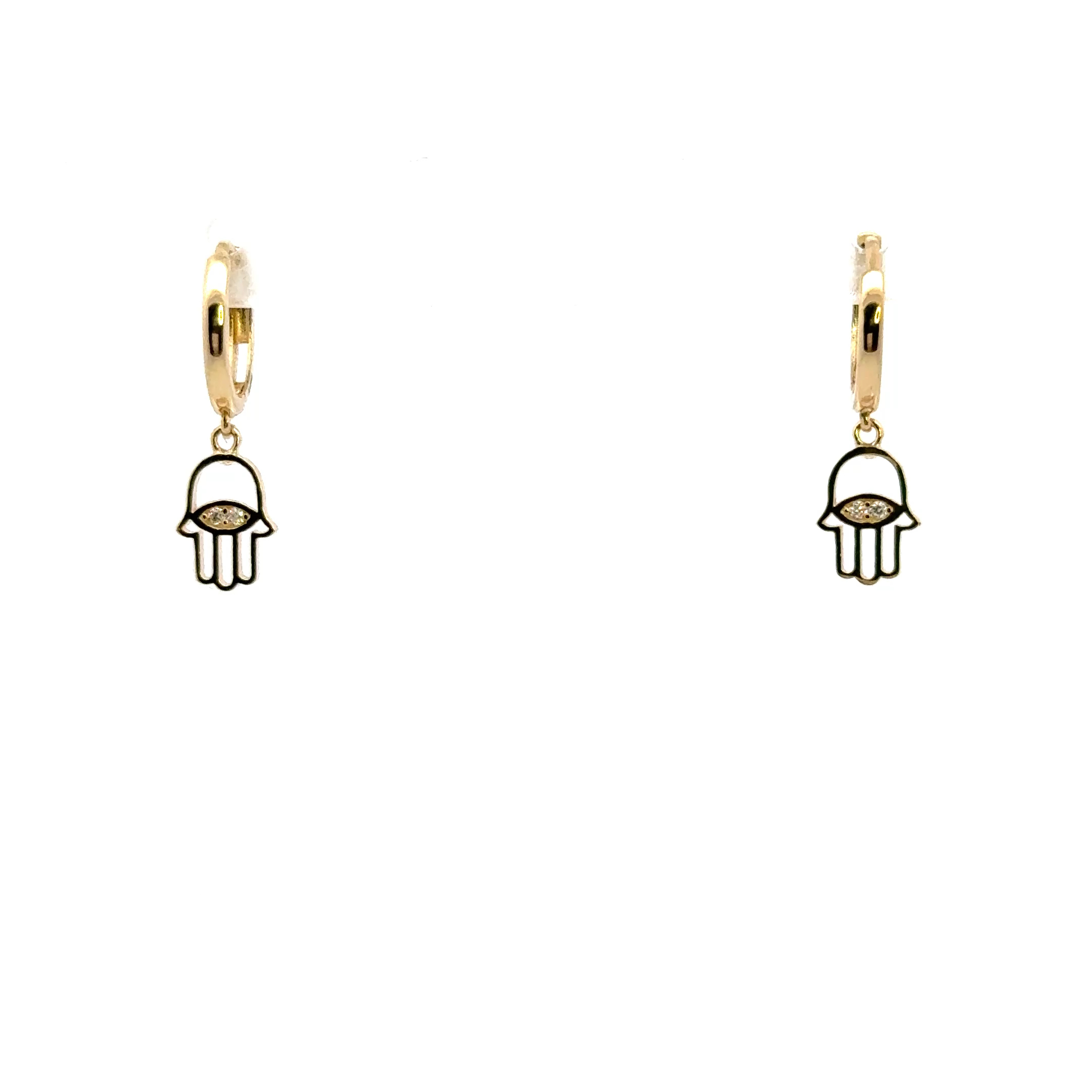 Solid 14k Hamsa Evil Eye Huggie Hoops