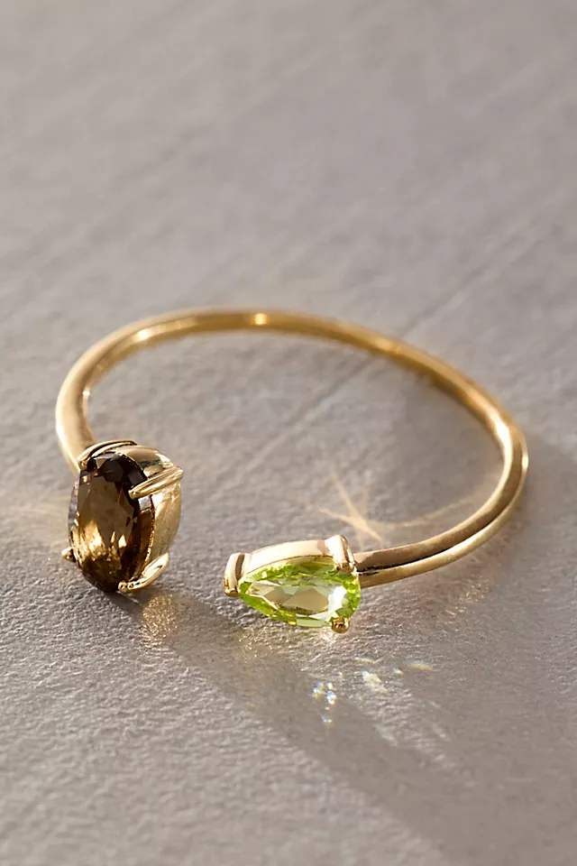 Human Design Studios Two Tone Ring In Smokey Quartz & Peridot