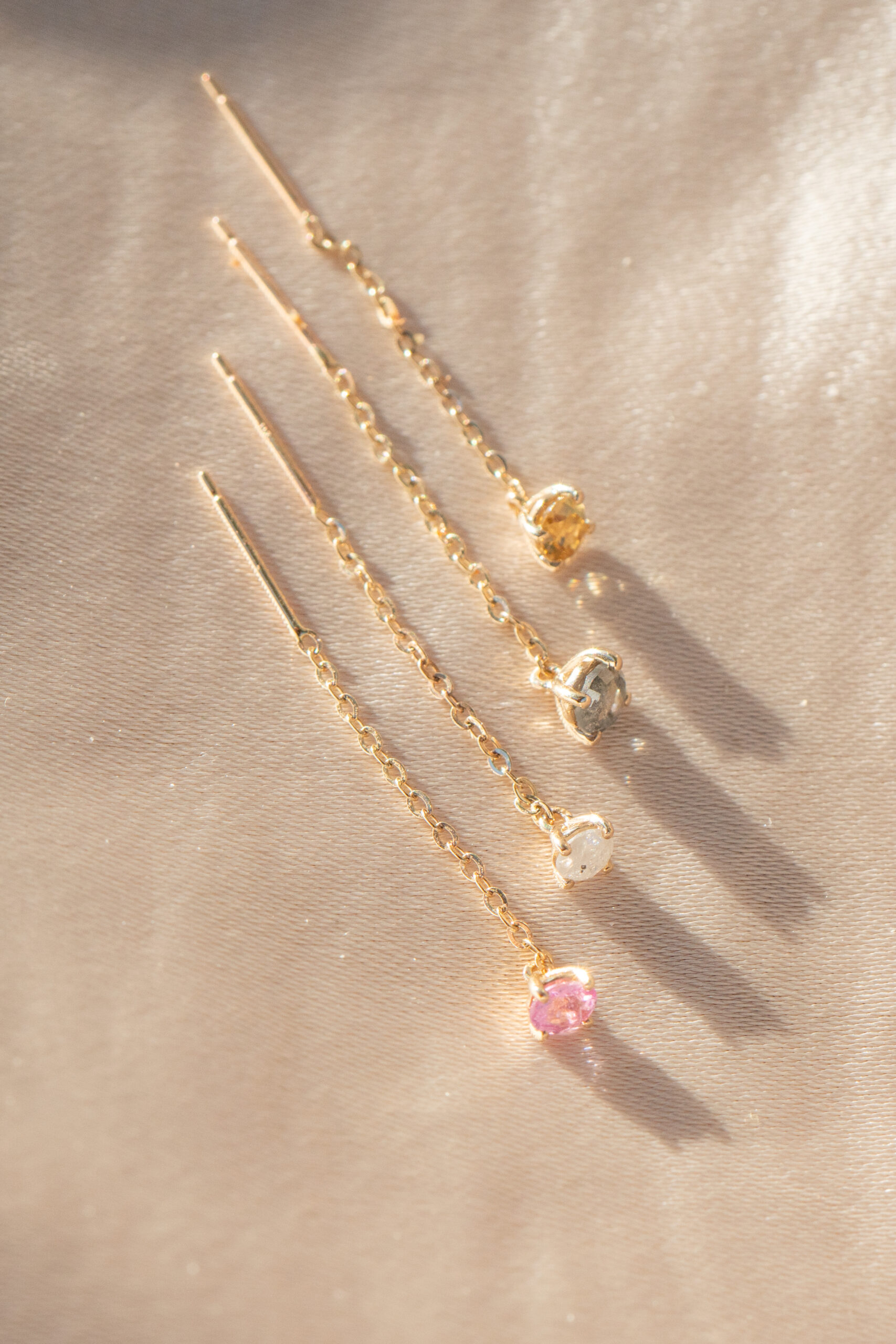 Solid 14k Gemstone Threader Earrings