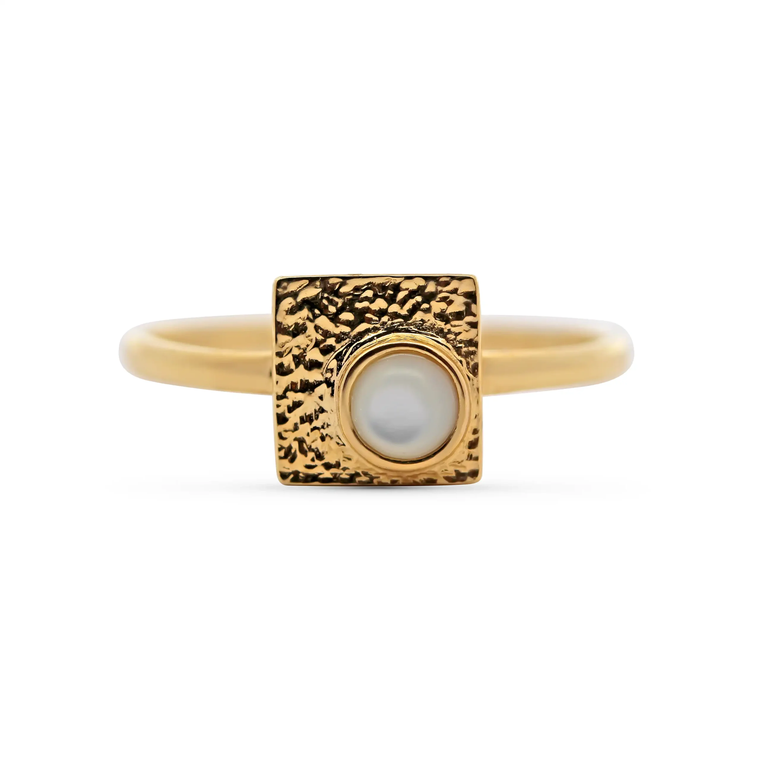 Solid 14k Mini Mother Of Pearl Square Ring