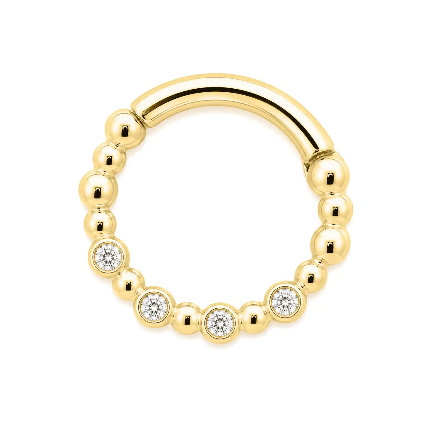 Solid 14k Stone Beaded Half & Half Clicker Side Facing