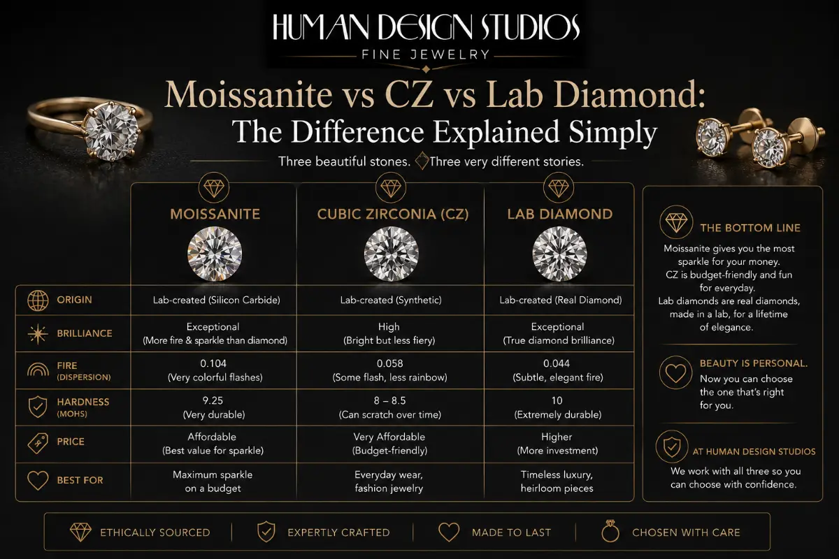 Moissanite vs CZ vs Lab Diamond